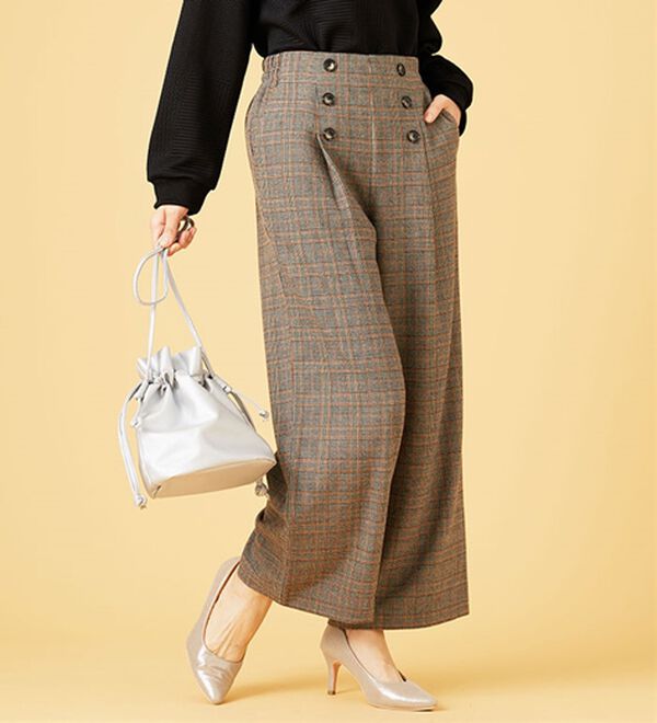 BELLUNA（ベルーナ）の「サマ見え（スーパーウォーム）ウール調ボタン使いワイドパンツ（ワイドパンツ・ガウチョ）」｜詳細画像