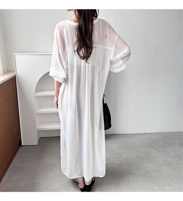 GeeRA（ジーラ）の「バンドカラーシアー楊柳シャツワンピ（シャツワンピース）」｜詳細画像