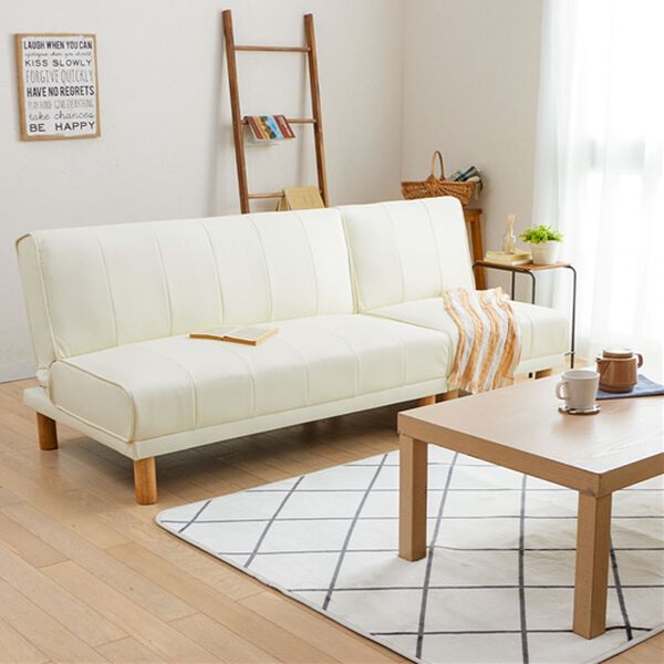 iellio（イエリオ）の「４ＷＡＹスタイリッシュソファベッド＜リクライニングソファ・カウチソファ・オットマンソファ・２人掛け・３人掛け・新生活＞（ソファ）」｜ホワイトレザー調