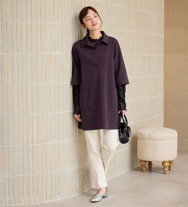 BELLUNA（ベルーナ）の「なめらかポンチ素材衿付きチュニック（チュニック）」｜詳細画像