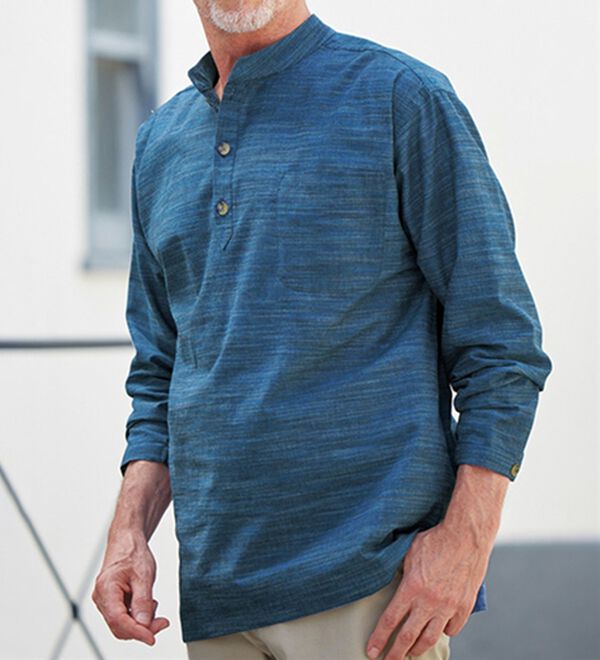 「【２色組】ざっくり木綿のゆったりくつろぎシャツ（メンズシャツ）」｜詳細画像