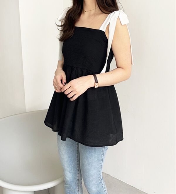 GeeRA（ジーラ）の「バイカラーぽこぽこリボンビスチェ（ブラウス）」｜詳細画像