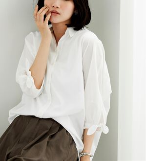 BELLUNA（ベルーナ）の「【吸水速乾】イージーケア！袖リボンシャツチュニック（チュニック）」｜詳細画像