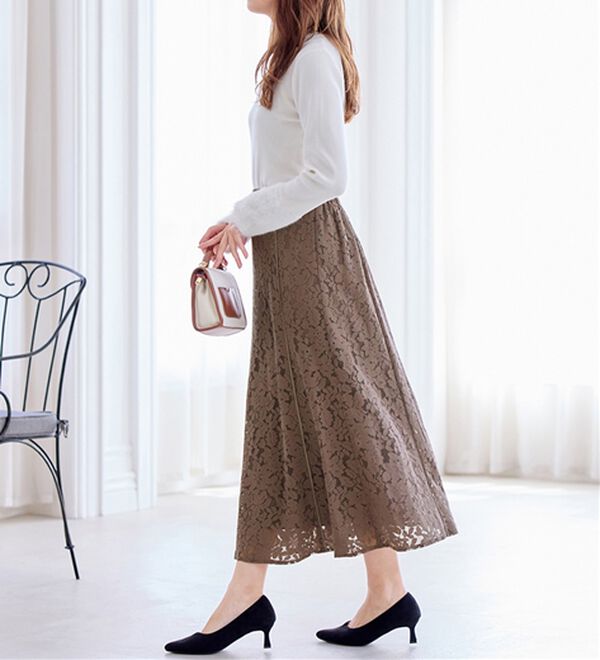 alotta（アロッタ）の「【上品に決まる】配色パイピングレーススカート【美人百花掲載】（ロングスカート）」｜詳細画像