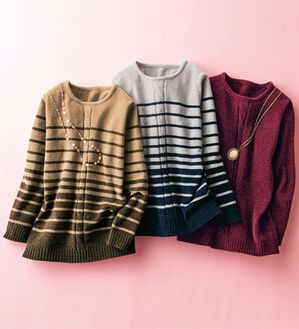 ルフラン（ルフラン）の「【３色組】ケーブル編ボーダーセーター＜モレンダ＞（ニット・セーター）」｜詳細画像