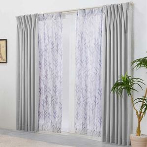 iellio（イエリオ）の「お買得カーテンセット（柄レース）＜４枚組・洗える・３級遮光・新生活・一人暮らし・引っ越し・模様替え・リーフ柄・ミモザ柄＞（ドレープカーテン）」｜ライトグレー(ツリーレース)