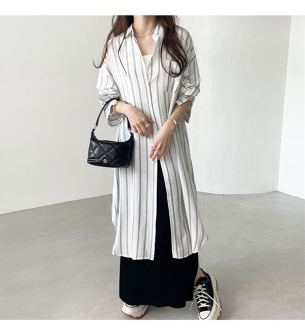 GeeRA（ジーラ）の「スリット入りロングシャツワンピース（シャツワンピース）」｜詳細画像