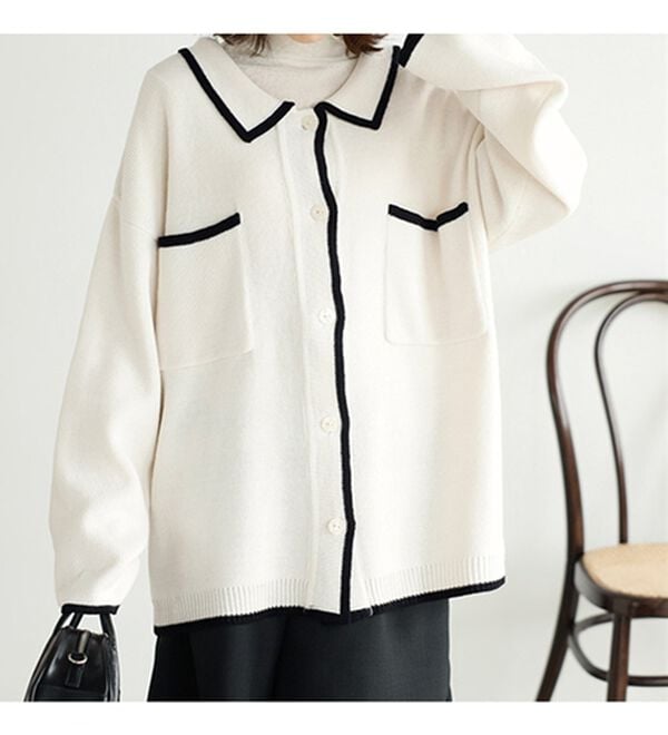 GeeRA（ジーラ）の「配色衿付ニットカーディガン（ニットカーディガン）」｜詳細画像