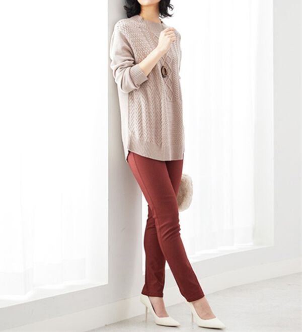 BELLUNA（ベルーナ）の「静電防止！蓄熱綿サテンストレッチカラーパンツスリム（フルレングスパンツ）」｜詳細画像