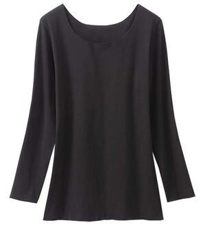 LAVIENNE（ラヴィエンヌ）の「吸湿発熱フラット仕立ての綿混クルーネックインナー（肌着・インナーウェア）」｜ブラック