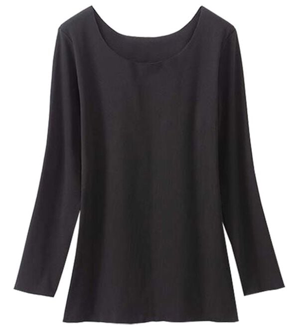 LAVIENNE（ラヴィエンヌ）の「吸湿発熱フラット仕立ての綿混クルーネックインナー（肌着・インナーウェア）」｜ブラック