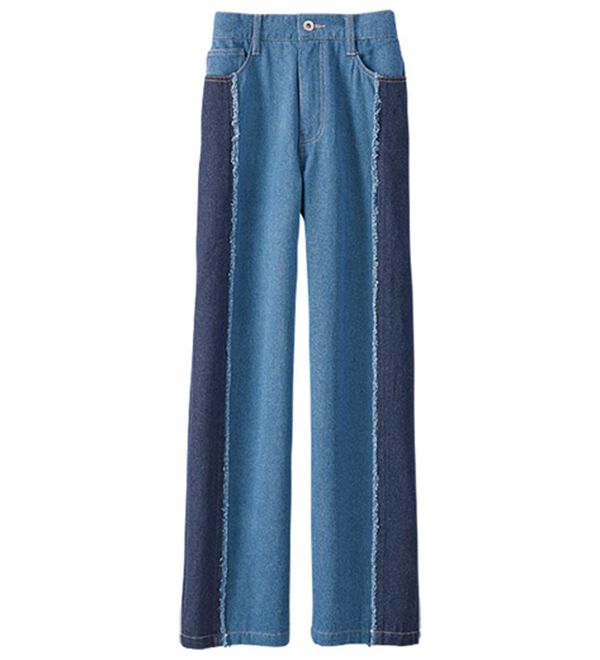 BELLUNA（ベルーナ）の「細見せ！フリンジデニムパンツ（フルレングスパンツ）」｜詳細画像