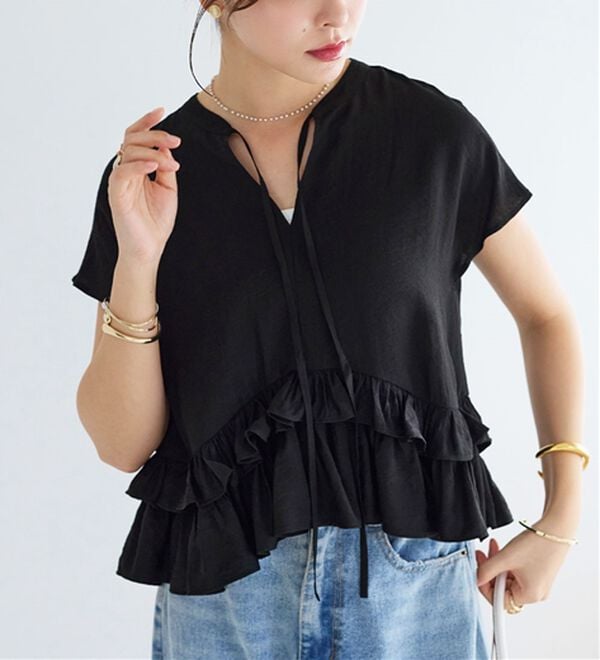 alotta（アロッタ）の「裾ティアードキーネックブラウス（ブラウス）」｜詳細画像