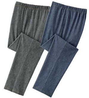 「【２色組】デニム調レギンスパンツ（スパッツ・レギンス）」｜2色組