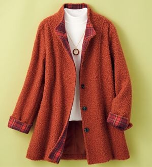 ルフラン（ルフラン）の「軽くて暖か裏チェックコート（ロングコート）」｜オレンジ系