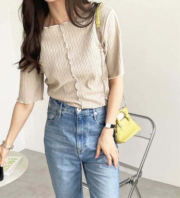 GeeRA（ジーラ）の「前後２ＷＡＹ配色メロー５分袖カットソー（カットソー）」｜詳細画像