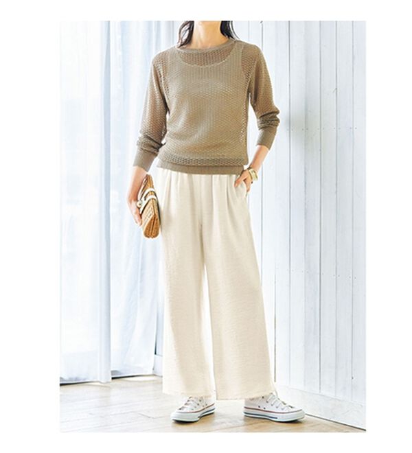 VINNO（ヴィノ）の「麻調ゆるワイドパンツ（ワイドパンツ・ガウチョ）」｜詳細画像