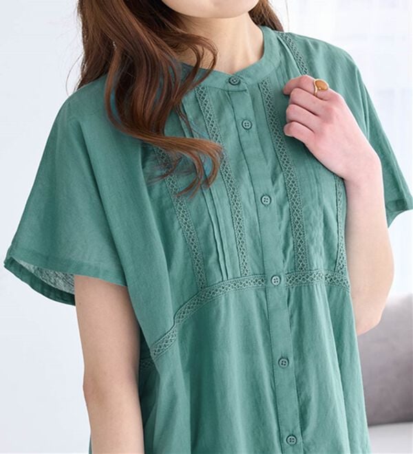 Viola e Viola（ヴィオラ エ ヴィオラ）の「【インド綿】レース付き前開きブラウス（ブラウス）」｜詳細画像