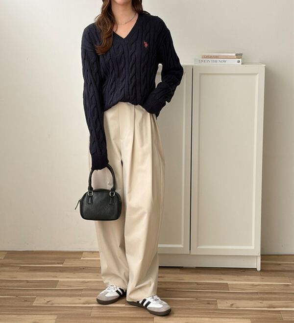GeeRA（ジーラ）の「【Ｕ．Ｓ．ＰＯＬＯ　ＡＳＳＮ．】Ｖネックケーブルニット（ニット・セーター）」｜詳細画像