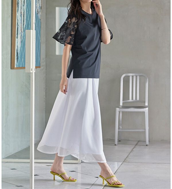 RANAN（ラナン）の「メッシュ素材フレアースカート（ひざ丈スカート）」｜詳細画像