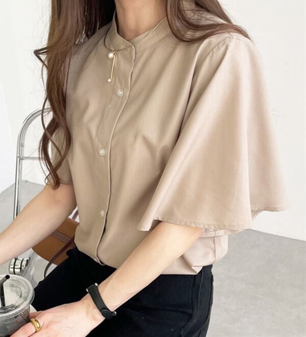 GeeRA（ジーラ）の「フレアー袖バンドカラーブラウス（ブラウス）」｜詳細画像