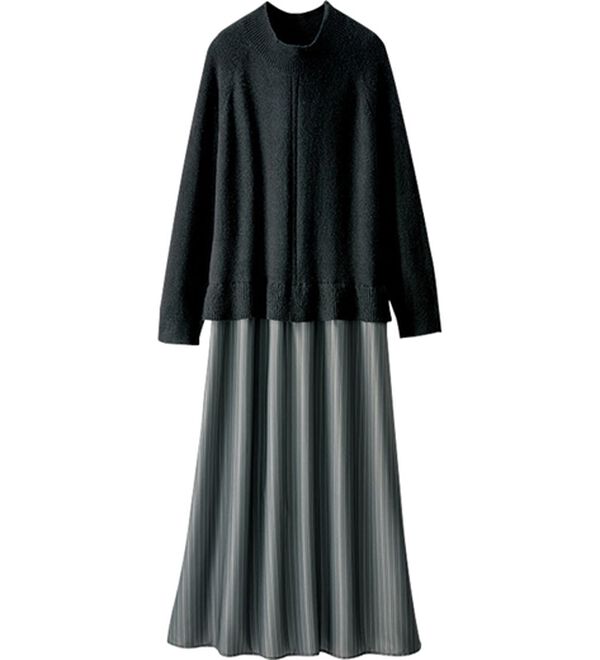 BELLUNA（ベルーナ）の「ニット切替プリントワンピース（ドッキングワンピース）」｜詳細画像