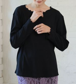 A HAPPY MARILYN（アハッピーマリリン）の「【Ｌ～６Ｌ】Ｒｉｎ こだわったのはシルエットと着心地 すっきり リブ カットソー トップス（カットソー）」｜ブラック