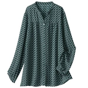 BELLUNA（ベルーナ）の「切替デザインプリントブラウス（チュニック）」｜幾何(グリーン系)