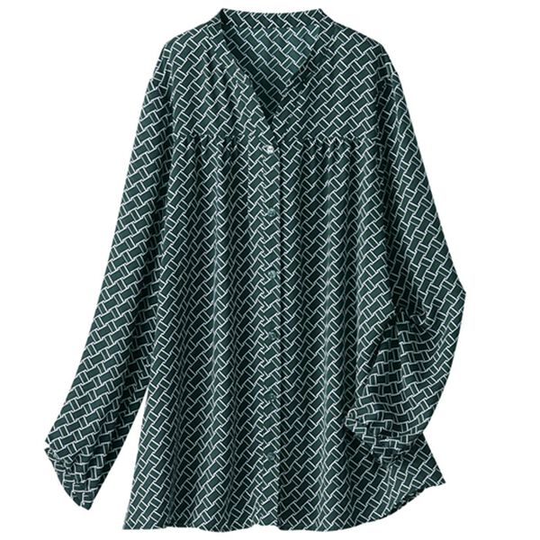 BELLUNA（ベルーナ）の「切替デザインプリントブラウス（チュニック）」｜幾何(グリーン系)