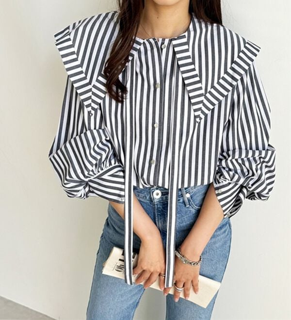 GeeRA（ジーラ）の「ケープ衿シャツブラウス（ブラウス）」｜詳細画像