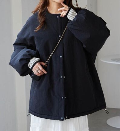 RANAN（ラナン）の「ノーカラーオーバーサイズ中わたブルゾン（ハーフコート）」