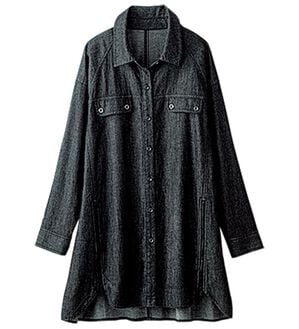 BELLUNA（ベルーナ）の「デニム素材ジッパー使いシャツチュニック（チュニック）」｜ブラック