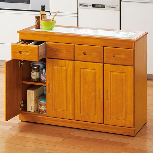 ライトブラウン 食器棚 タイル調天板 ライトブラウン 食器棚 タイル調天板