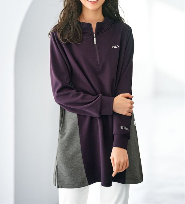 BELLUNA（ベルーナ）の「＜ＦＩＬＡ＞とろみ素材配色切替ハーフジップ使いチュニック（チュニック）」｜詳細画像