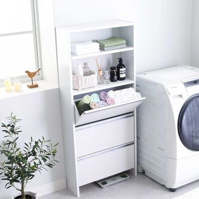 iellio（イエリオ）の「薄型フラップランドリ―ラック＜隙間収納・ランドリー収納・サニタリー収納・大量収納＞（ランドリーラック・収納）」
