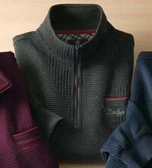 「紳士の格調デザイン　ハーフジップトレーナー（メンズシャツ）」｜グレー