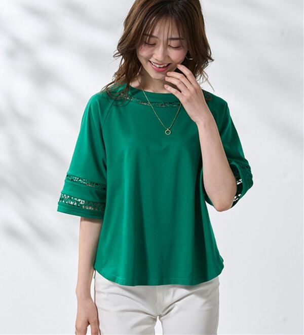 BELLUNA（ベルーナ）の「衿＆袖ハシゴレース使いプルオーバー（カットソー）」｜詳細画像