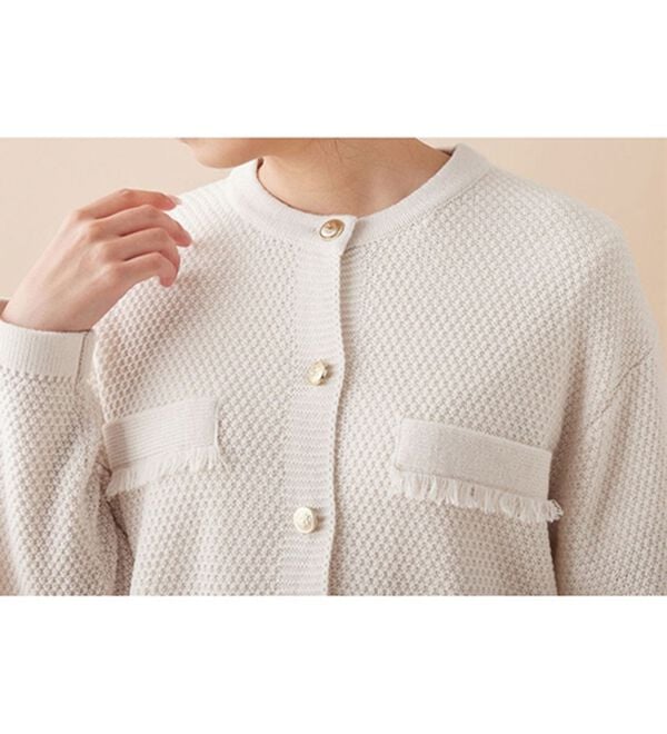 maje ピンク ツイード調 ニットカーディガン サイズ1 パール調ボタン Tweed-style knit cardigan