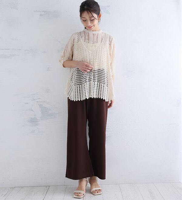 A HAPPY MARILYN（アハッピーマリリン）の「【Ｌ～８Ｌ】＜身長別に選べる２丈＞さらっと美脚ゆるカーブパンツ（ワイドパンツ・ガウチョ）」｜詳細画像