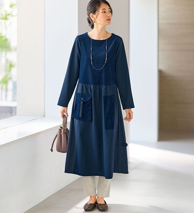 BELLUNA（ベルーナ）の「綿素材・異素材切替ワンピース（その他ワンピース）」
