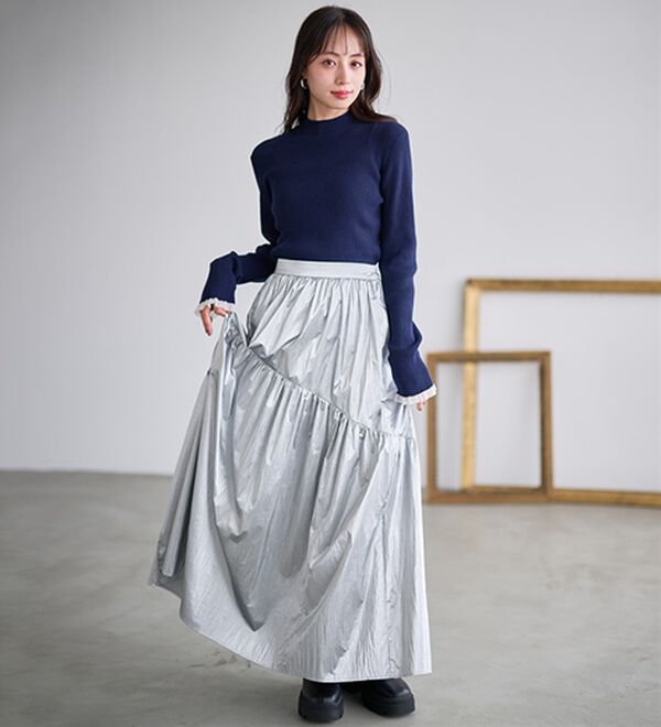 RANAN（ラナン）の「【春色追加】シアーフリル袖ハイネックリブニット（ニット・セーター）」｜詳細画像