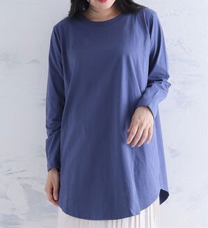 A HAPPY MARILYN（アハッピーマリリン）の「【Ｌ～８Ｌ】綿１００％裾フレア万能ロングＴシャツ（Tシャツ）」｜ブルー