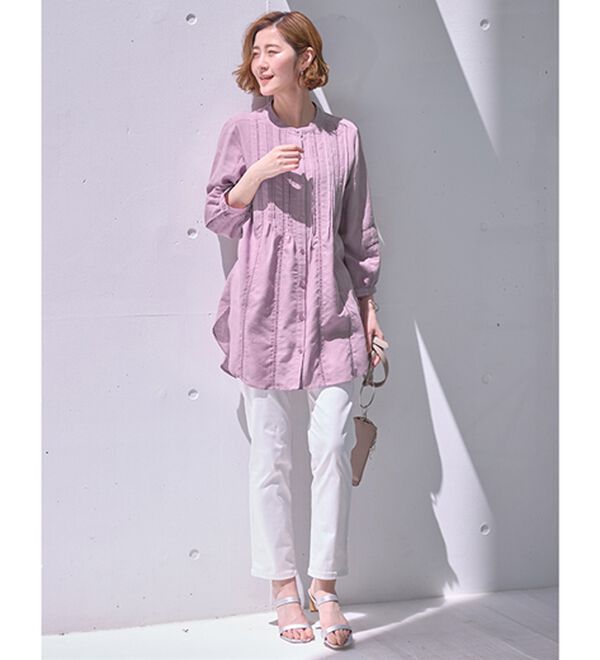 BELLUNA（ベルーナ）の「機能付リネン混ピンタック使いシャツチュニック（チュニック）」｜詳細画像