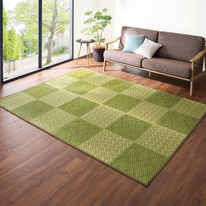 「純国産　和モダンい草ラグ（い草ラグ）」｜市松グリーン