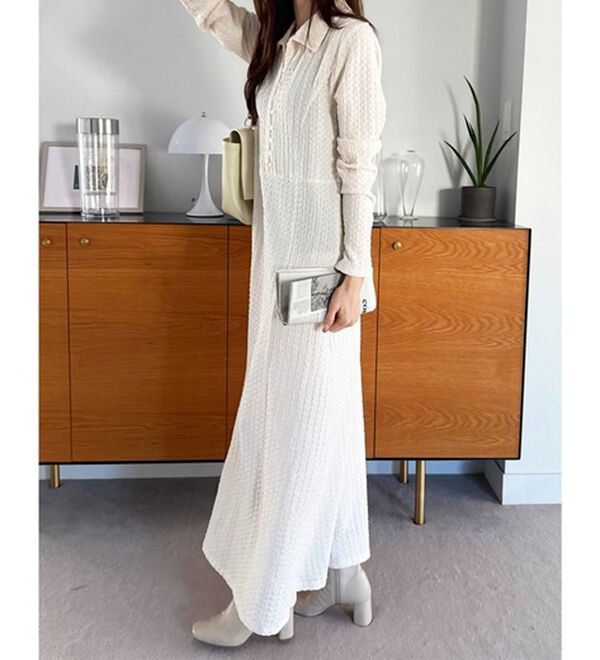 GeeRA（ジーラ）の「ポロ衿表面感素材マーメイドワンピース（カットソーワンピース）」｜詳細画像