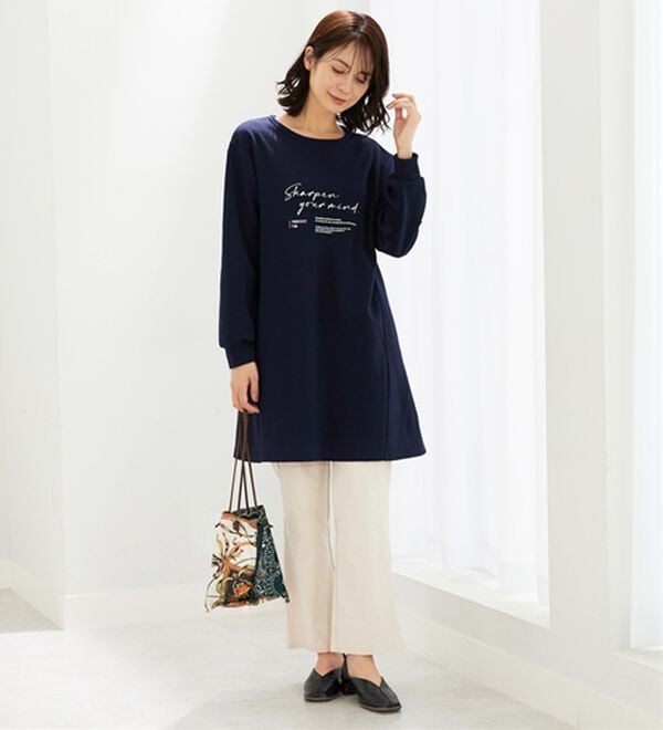 BELLUNA（ベルーナ）の「【快適Ｌａｂ．】裏起毛ジャカード素材ロゴワンピース（カットソーワンピース）」｜詳細画像