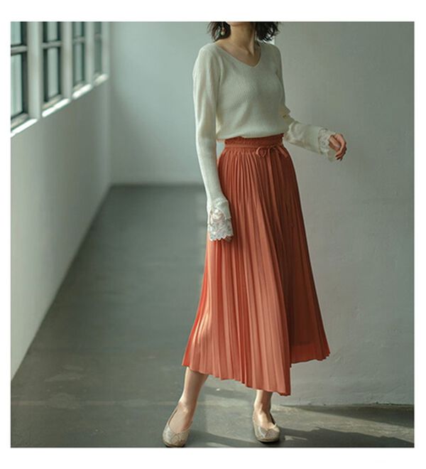 GeeRA（ジーラ）の「レース付Ｖネックリブニットトップス（ニット・セーター）」｜詳細画像