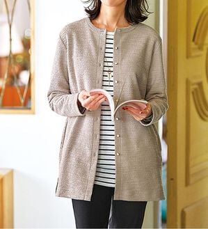 BELLUNA（ベルーナ）の「ツイード調カーデ&times;ボーダーアンサンブル（アンサンブル）」｜グレージュ