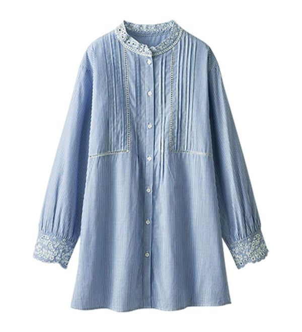 BELLUNA（ベルーナ）の「上品に着映える！衿＆袖レース切替シャツチュニック（チュニック）」｜詳細画像