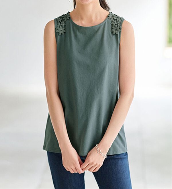 BELLUNA（ベルーナ）の「綿混素材脇汗対策フラワーレースインナー（タンクトップ・キャミソール）」｜詳細画像